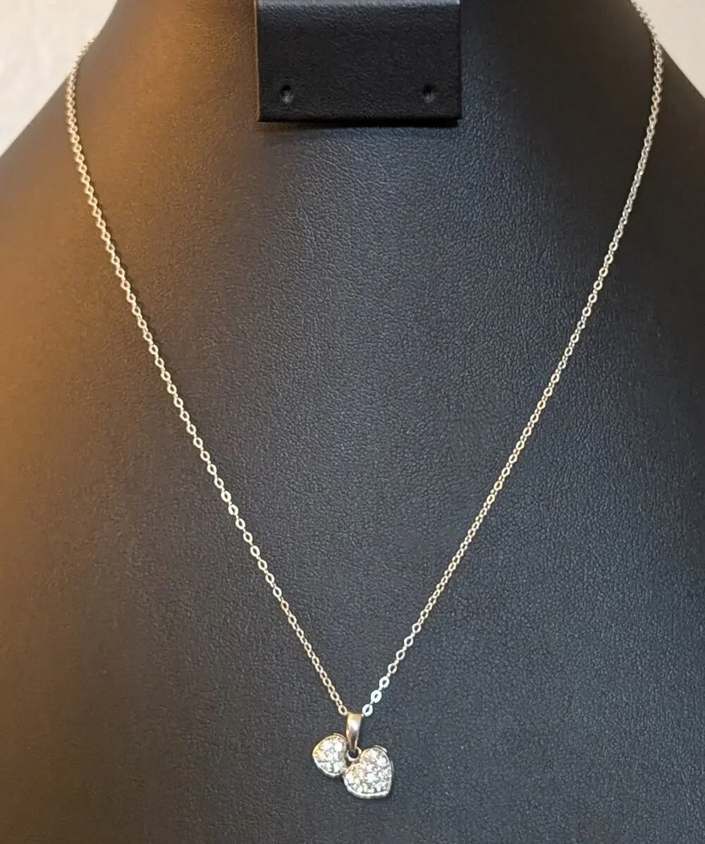 Two Pave CZ Heart 925 Sterling Silver Pendant 18
